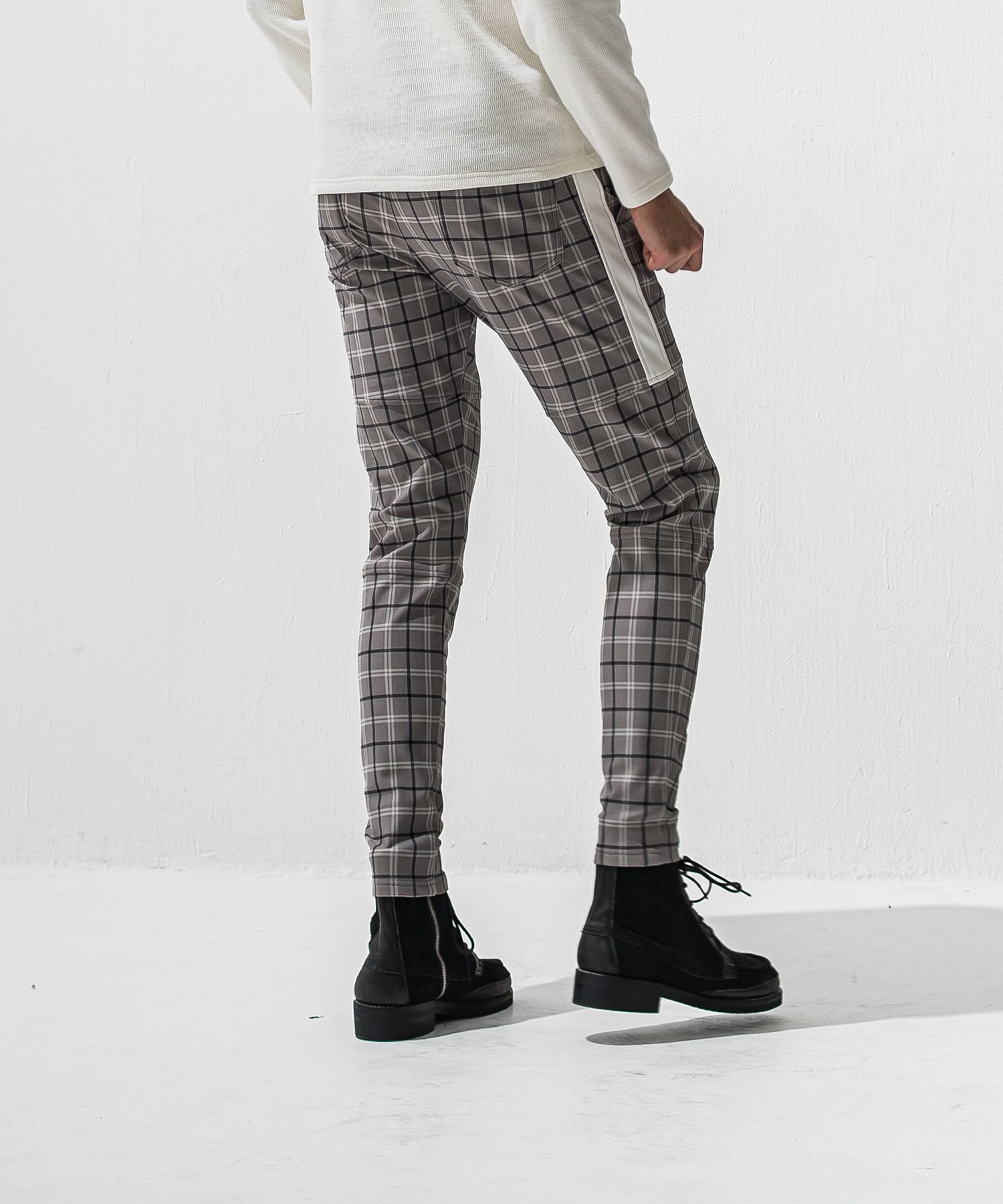 JT HEAT CHECK  PT / 裏起毛 ベロアフリース ワンタックラインパンツ (タータングレー) (11月中旬入荷予定) ※オーダー締切:9月7日(月)17時