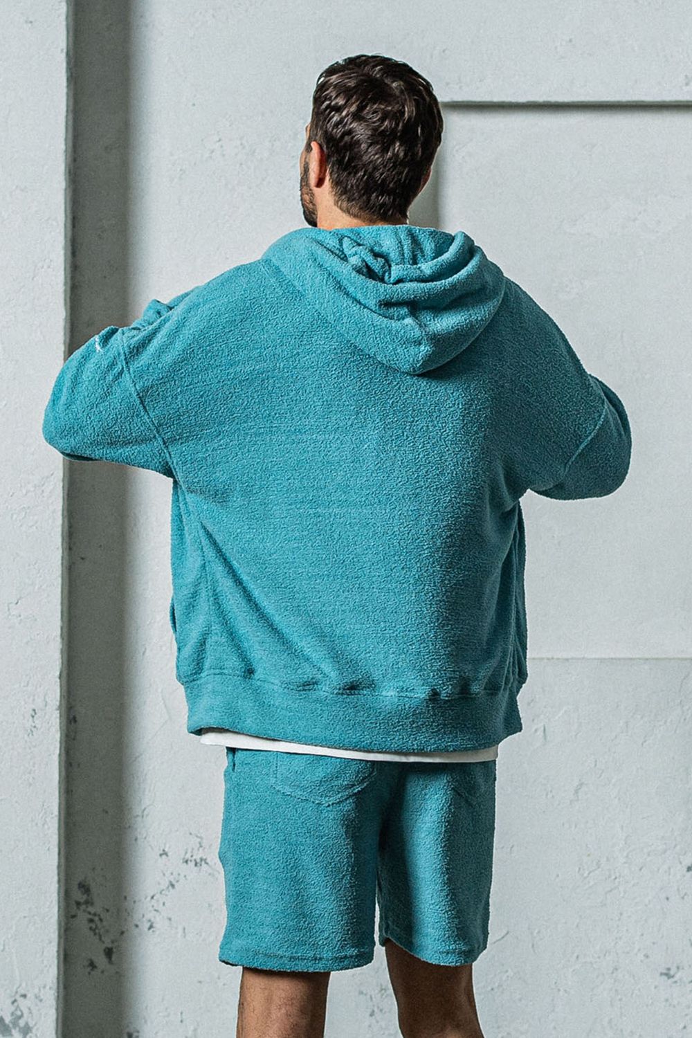 MOLE YARN PILE ZIP LOOSE HOODIE / モールパイル オーバーサイズ ジップアップパーカー ブルーグリーン