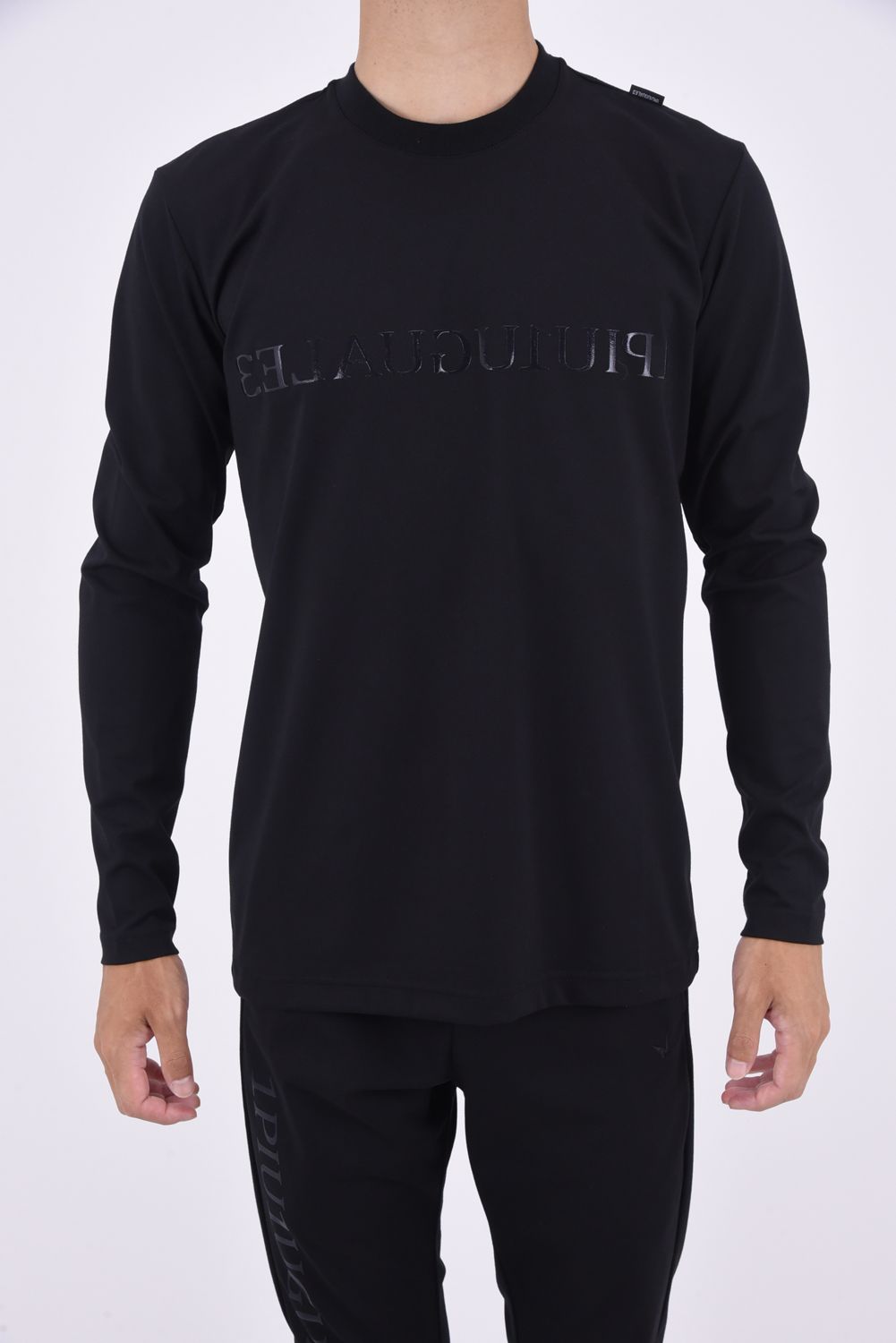 113SPORT COMFORTABLE TAG CREW L/S / 113ロゴ ストレッチ クルーネック ロングスリーブ ブラック