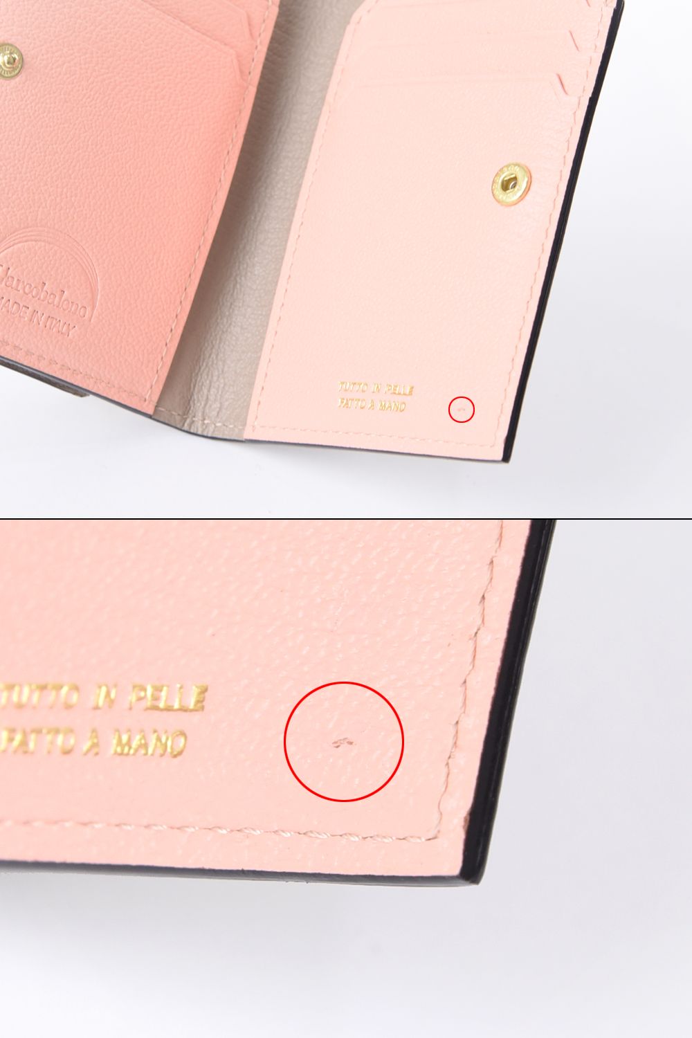 【傷アリ / 写真つき】 CARD WALLET / LA501GT ゴートレザー 二つ折りスマートカードウォレット ベージュ / ピンク
