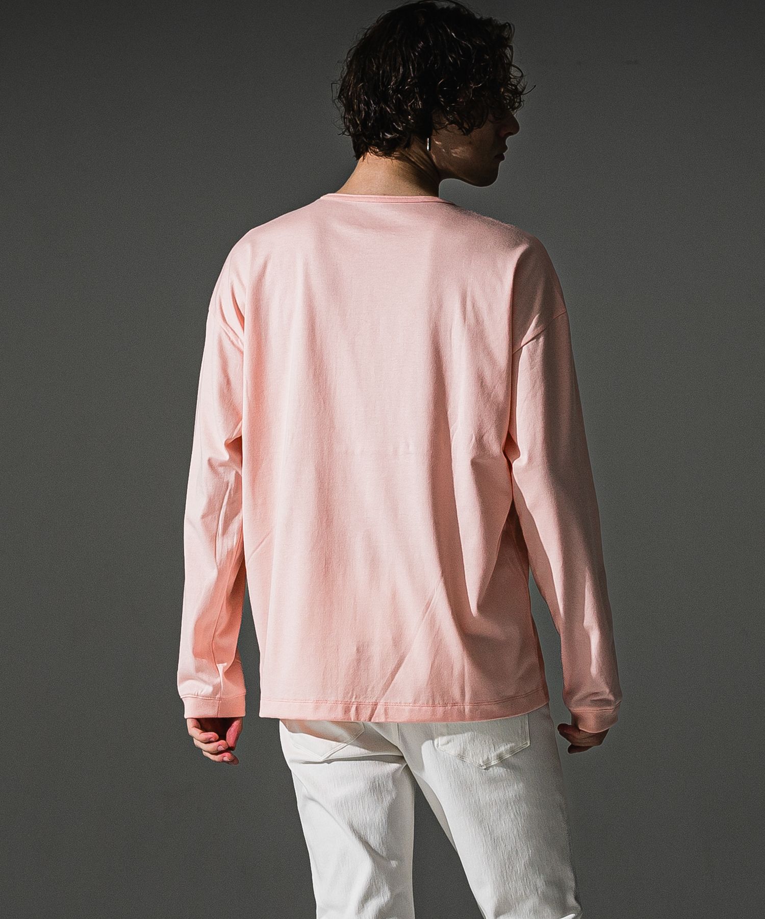 uk over longsleave Tee / パッチワークロゴプリント オーバーサイズ ロングスリーブTシャツ (ピンク) (7月中旬入荷予定) ※オーダー締切:5月23日(土)17時