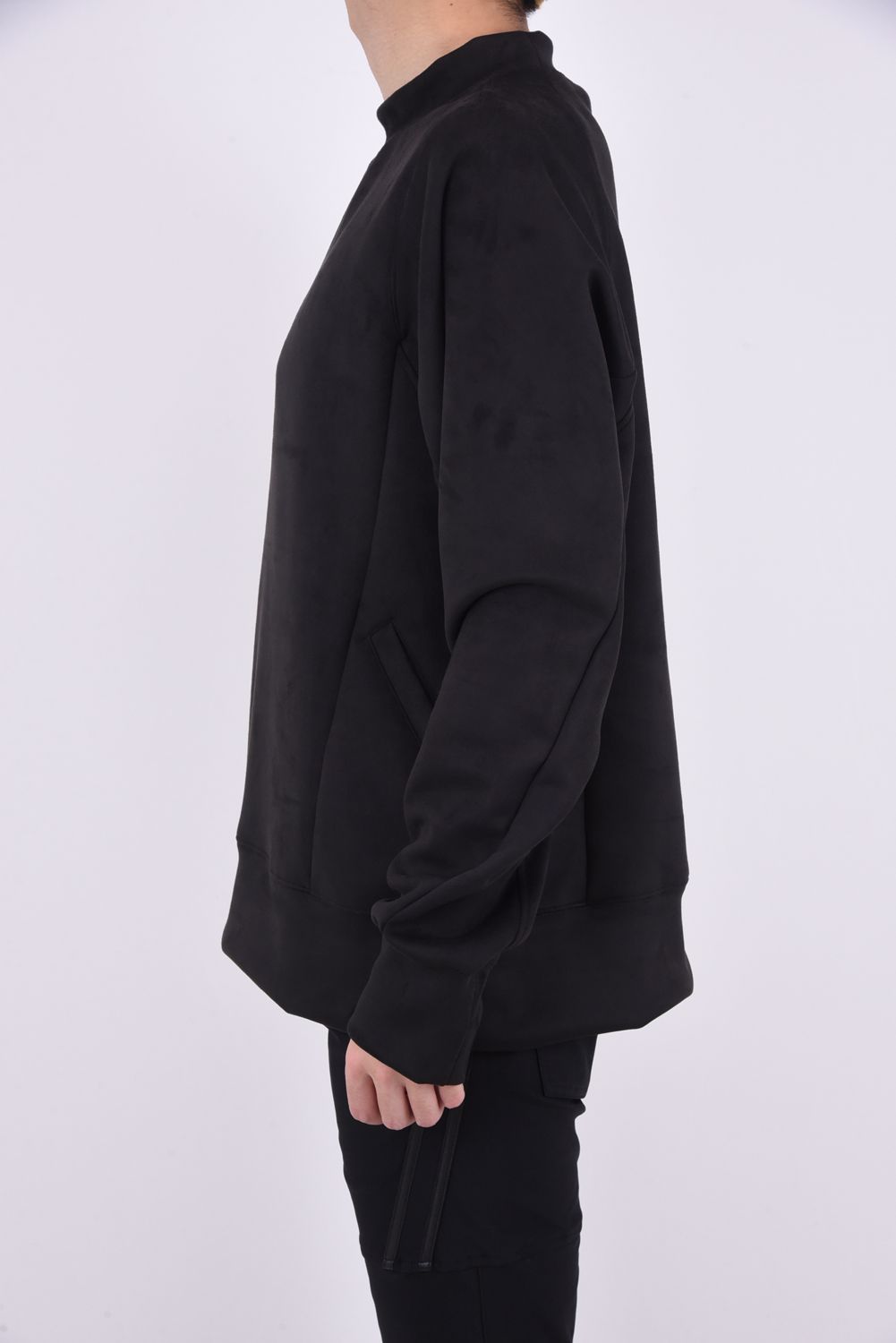 suède jersey solid trainer / スウェードジャージ モックネック トレーナー ブラック