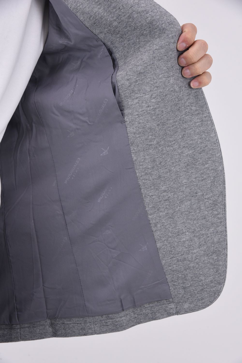 COLLARLESS CUT AND SEW JACKET / ノーカラー鹿の子ニットジャケット グレー
