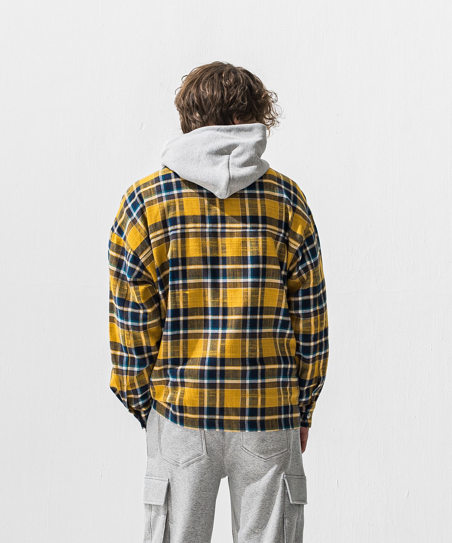 old slabl check  JK  / スラブチェック柄 オーバーサイズ ヴィンテージネルジャケット (イエロー) (12月末入荷予定) ※オーダー締切:9月7日(月)17時