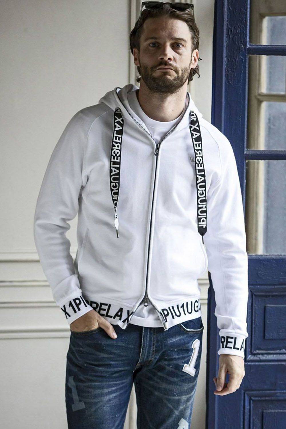 HEM LOGO HOODIE / ワイドスピンドル ロゴ スウェットパーカー (ホワイト)