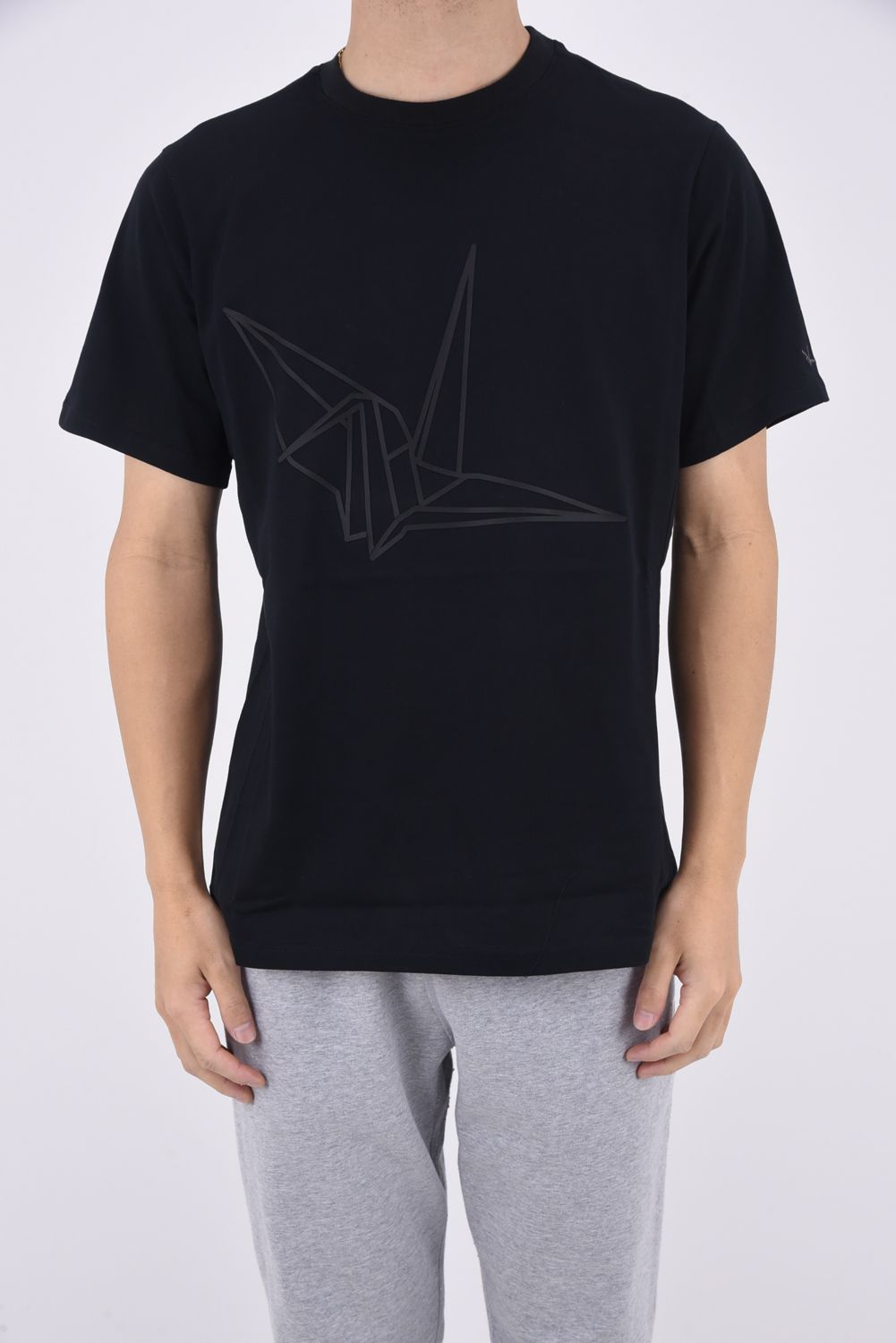 BIG CRANE T-SHIRT / 折り鶴プリント クルーネック Tシャツ ブラック