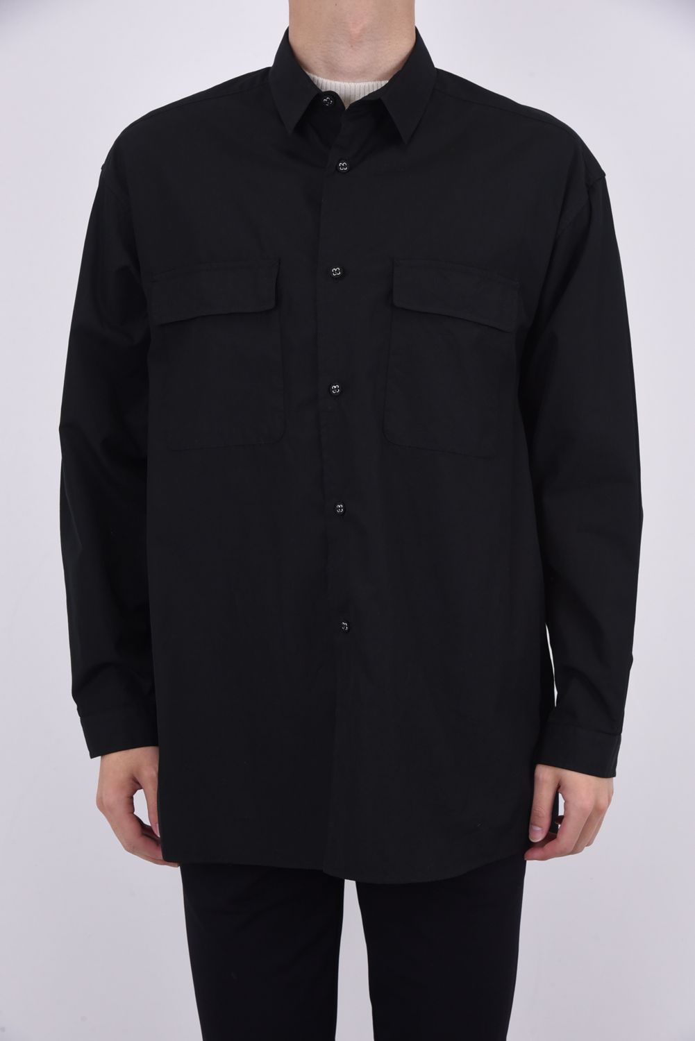 TYPEWRITER LONG SLEEVES WIDE SHIRT / タイプライター オーバーサイズ シャツ ブラック