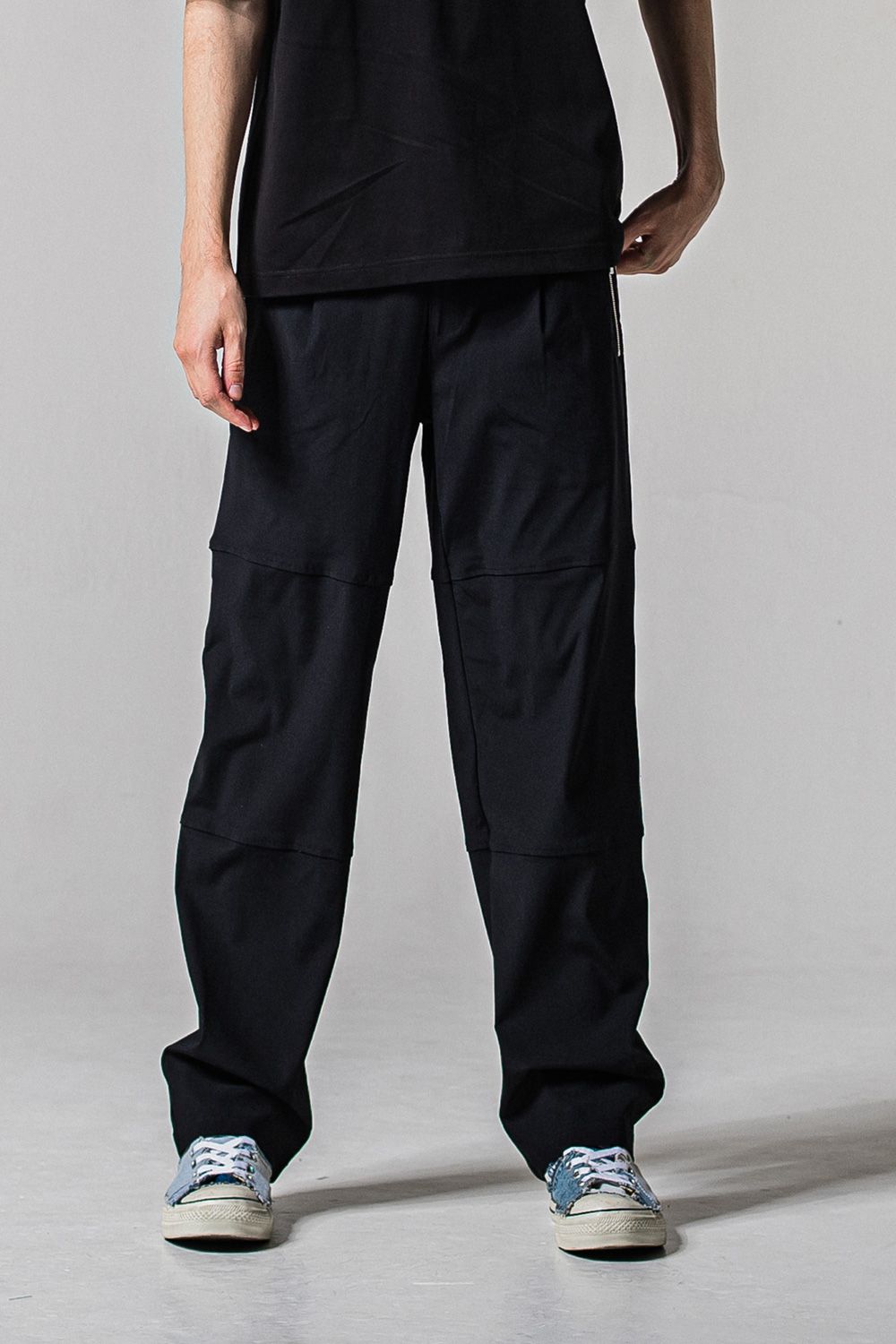 Johnson LINE WIDE PT / 360°ストレッチ ワイドシルエット ジョンソンラインパンツ (ブラック/ホワイト) (1月末入荷予定)