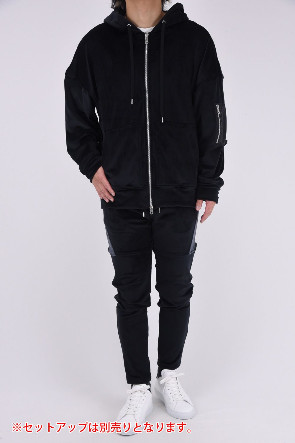 VELOURS TYLER PANTS / ベロアフリース サイドライン イージーパンツ ブラック