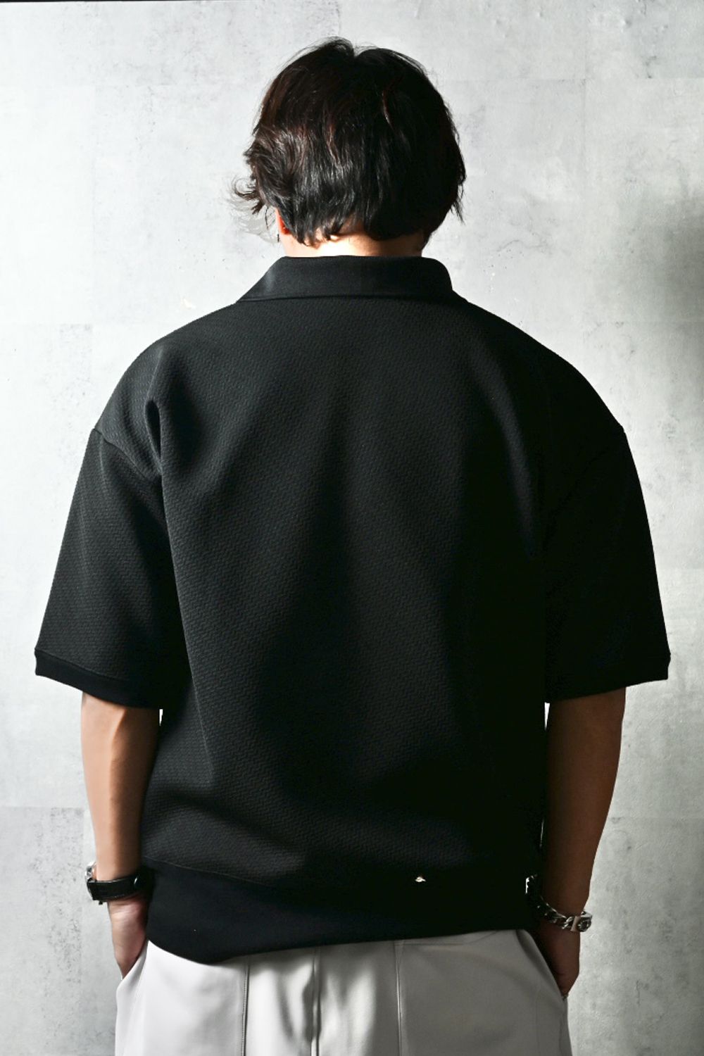 BLISTER POLO / ブリスタージャカード オーバーサイズ スキッパーポロシャツ (ブラック) (4月上旬入荷予定) ※オーダー締切12/13(土)17:00