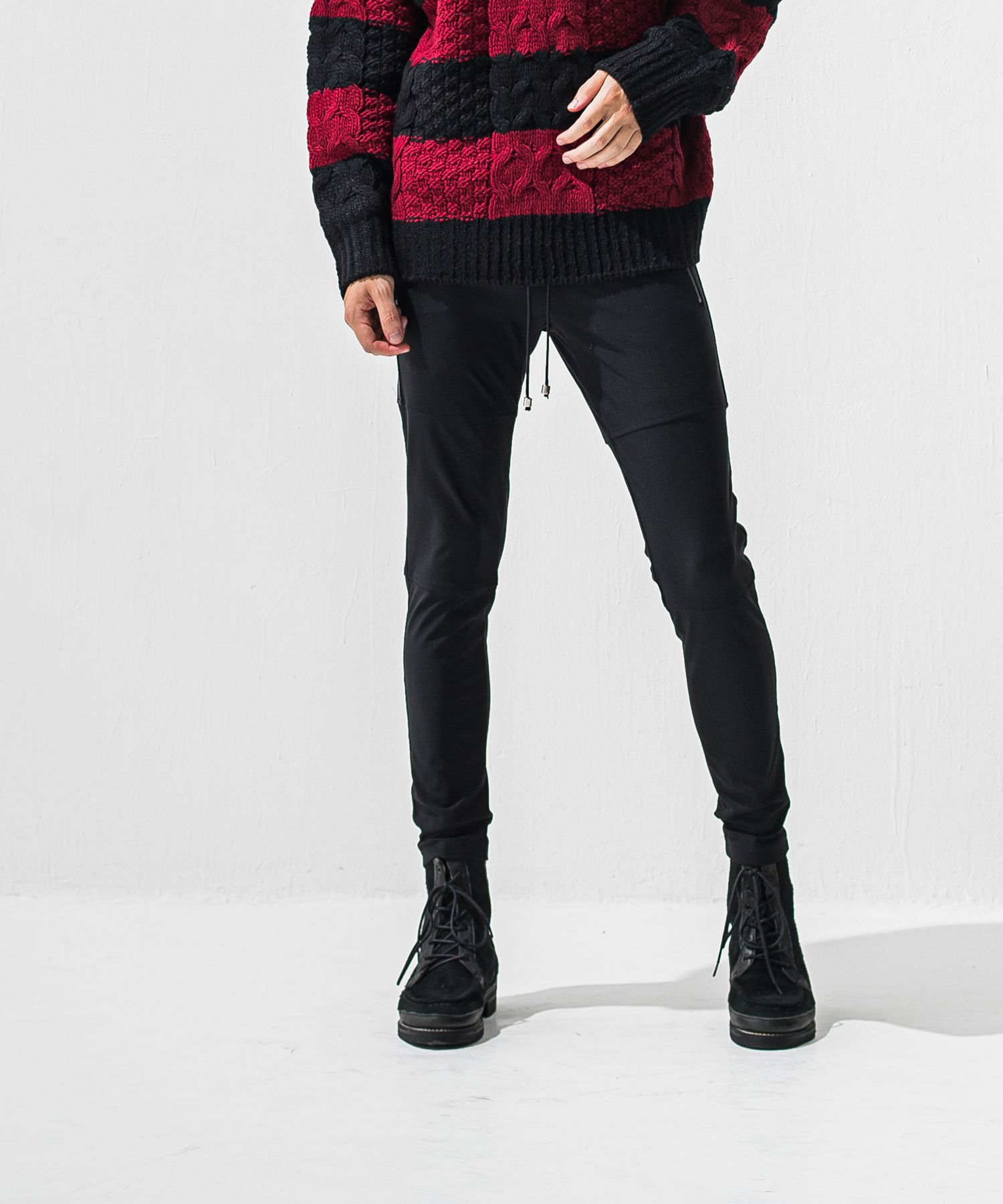 JOHNSON LINE HEAT PT / 【定番商品】 裏起毛 ハイブリットジャージー ラインパンツ (ブラック/ブラック) (10月下旬入荷予定) ※オーダー締切:9月7日(月)17時