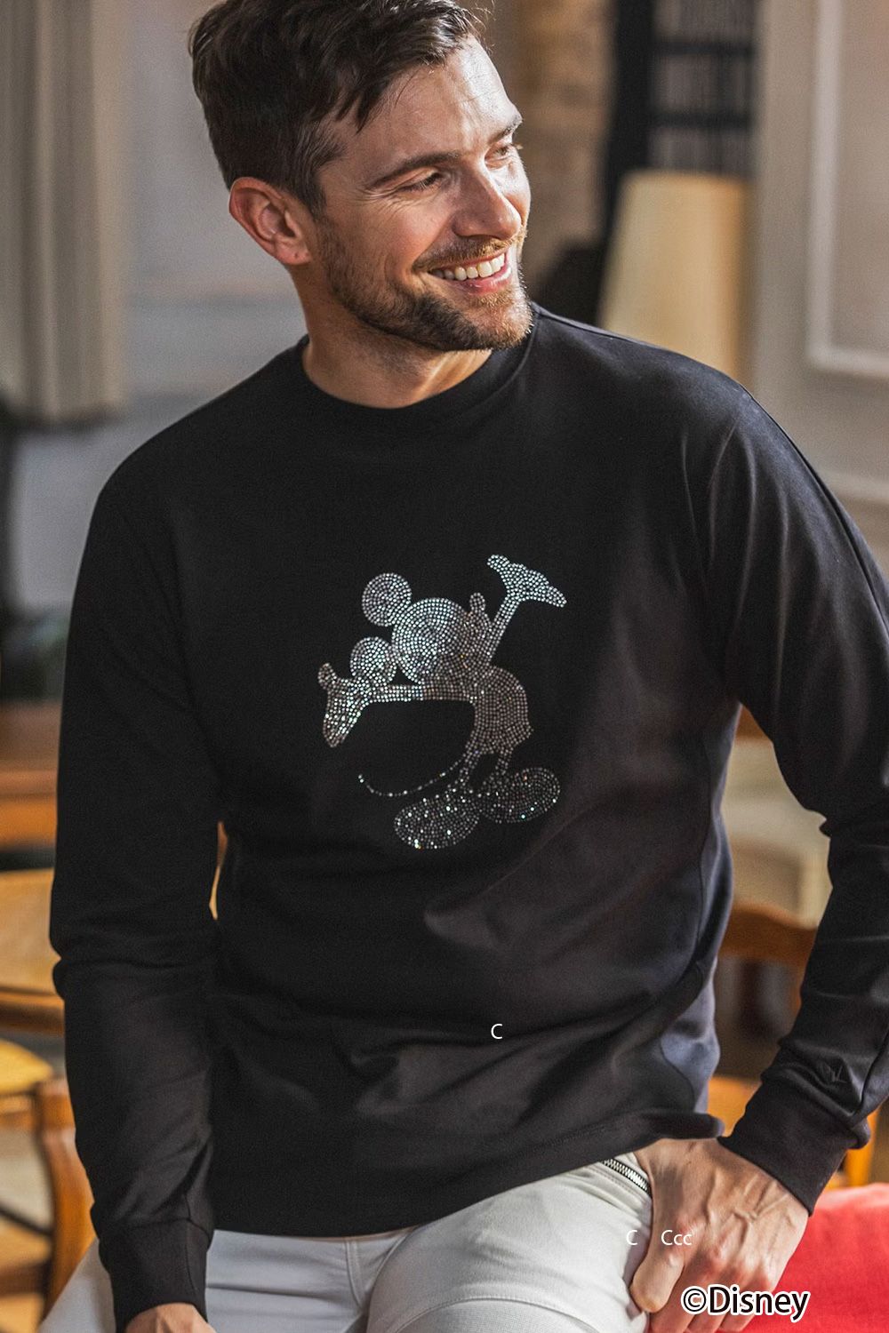 【26AW】 MICKEY SILHOUETTE GRADATION LINESTONE L/S / ミッキーシルエット グラデーション ラインストーン ロングスリーブTシャツ (ブラック)