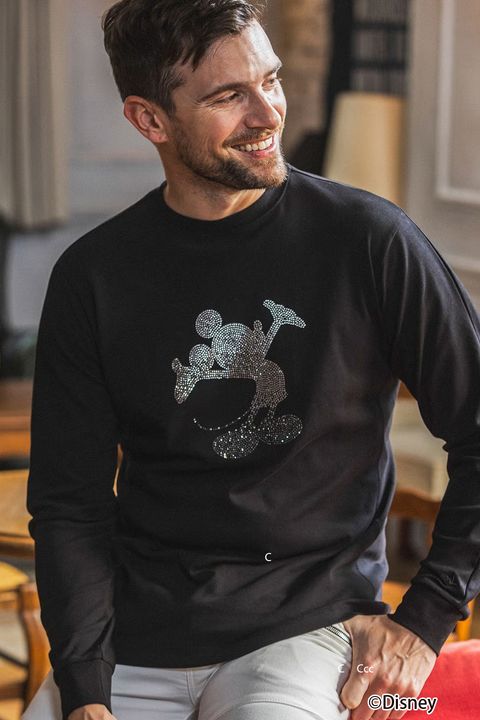 【26AW】 MICKEY SILHOUETTE GRADATION LINESTONE L/S / ミッキーシルエット グラデーション ラインストーン ロングスリーブTシャツ (ブラック)