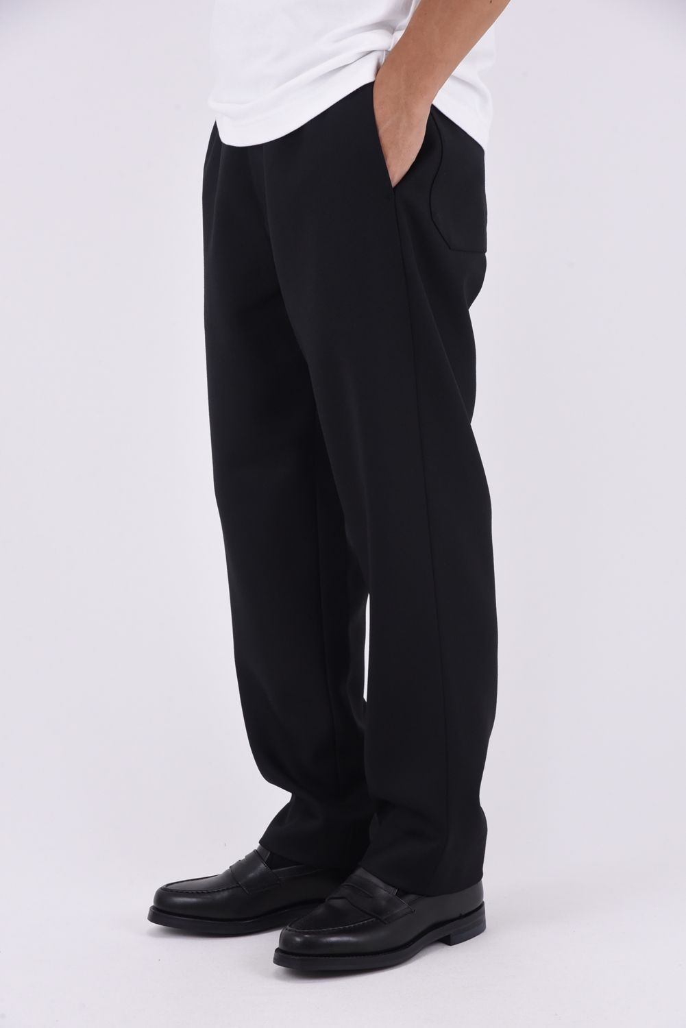 WOOL TWILL PANTS / プレーンフロント イージーパンツ （ブラック）