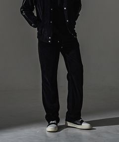 VELOUR SEMIWIDE TUCK PT / ベロア トラックパンツ (ブラック) (9月中旬入荷予定) ※オーダー締切:5月23日(土)17時