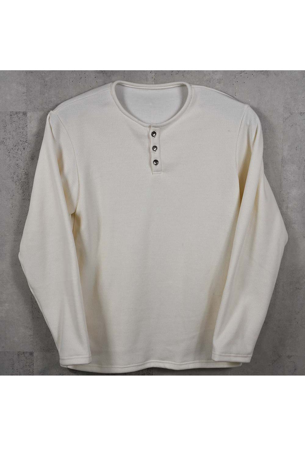 VELOURS FLEECE THERMAL HENRY / 裏起毛 サーマル生地 ロングスリーブ ヘンリーネック (ホワイト) (10月中旬入荷予定) ※オーダー締切：9月1日(月)18:00