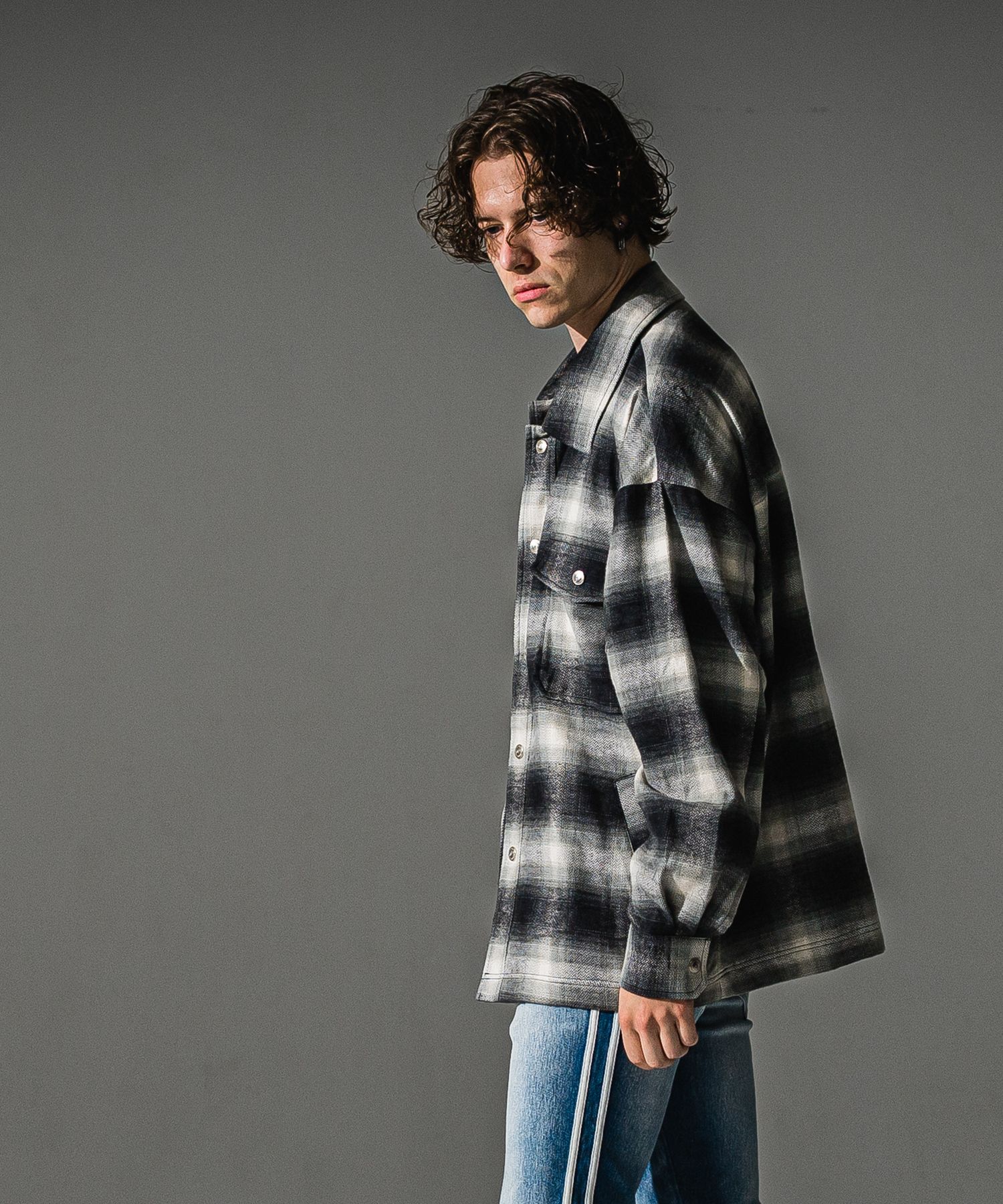 flannel check JK  / オンブレチェック ネルシャツジャケット (ブラック) (8月末入荷予定) ※オーダー締切:5月23日(土)17時