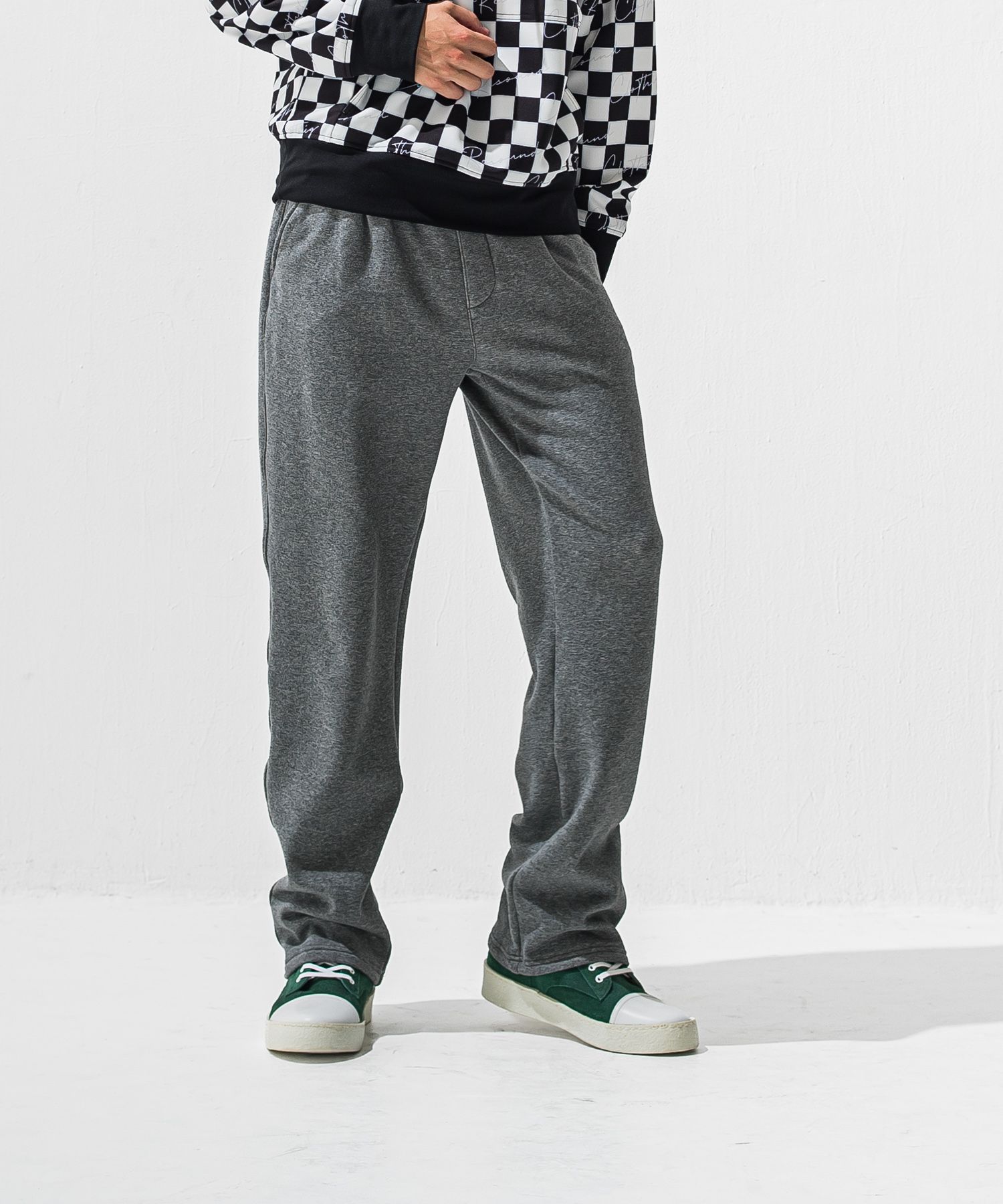 VELOURS FLEECE WIDE TUCK PANTS / 裏起毛 ベロアフリース セミワイド ワンタック イージーパンツ (チャコール) (11月中旬入荷予定) ※オーダー締切:9月7日(月)17時