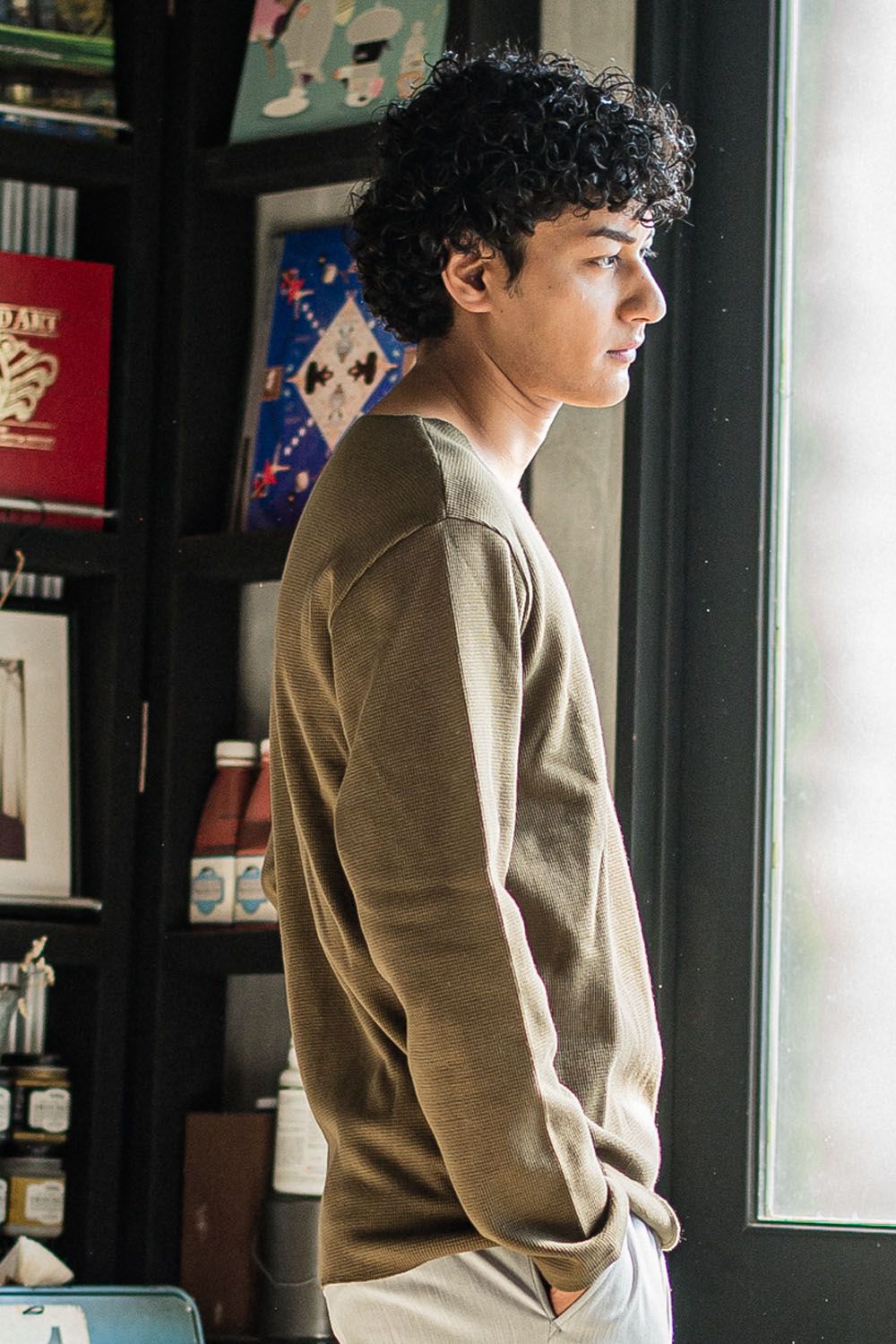ST COTTON WAFFLE THERMAL / 【定番】 ロングスリーブ カットオフサーマル カーキ