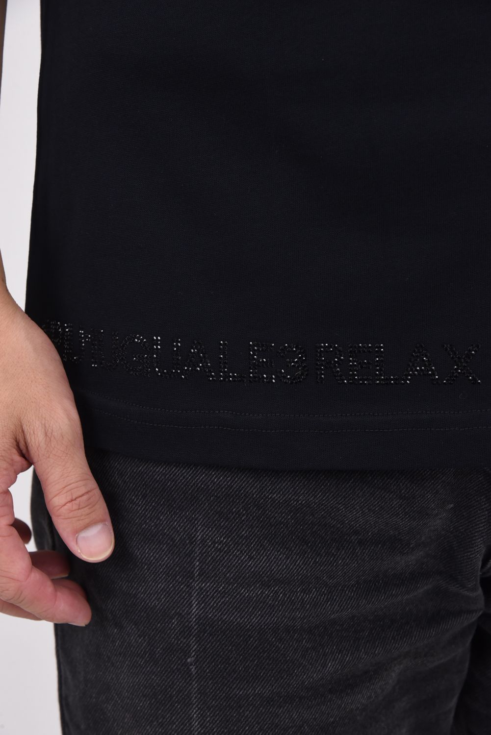【25AW】 RHINESTONE HEM T-SHIRT / ラインストーン ヘムシルケット Tシャツ (ブラック)
