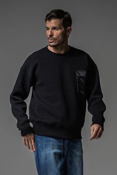 Stripe quilting drop trainer / ストライプキルティング フラップポケット ルーズフィット トレーナー ブラック (9月末入荷予定)