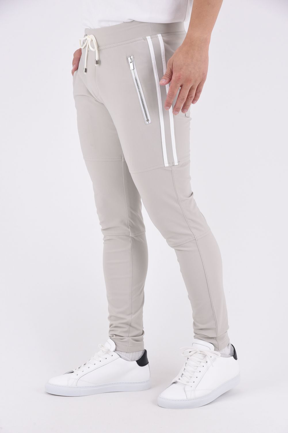 JOHNSON LINE HEAT PT / 【定番商品】 裏ボアフリース ハイブリットジャージー ラインパンツ グレー/ホワイト