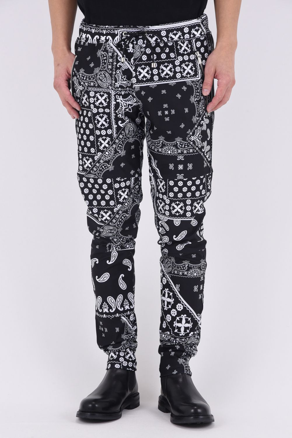 Johnson LINE PT / 360°ストレッチ バンダナ柄 ジョンソンラインパンツ (ブラック)