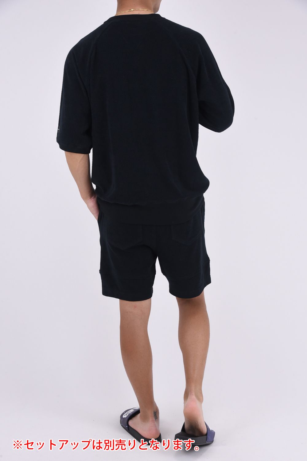 PILE HALF SLEAVE / パイル素材 オーバーサイズTシャツ ブラック