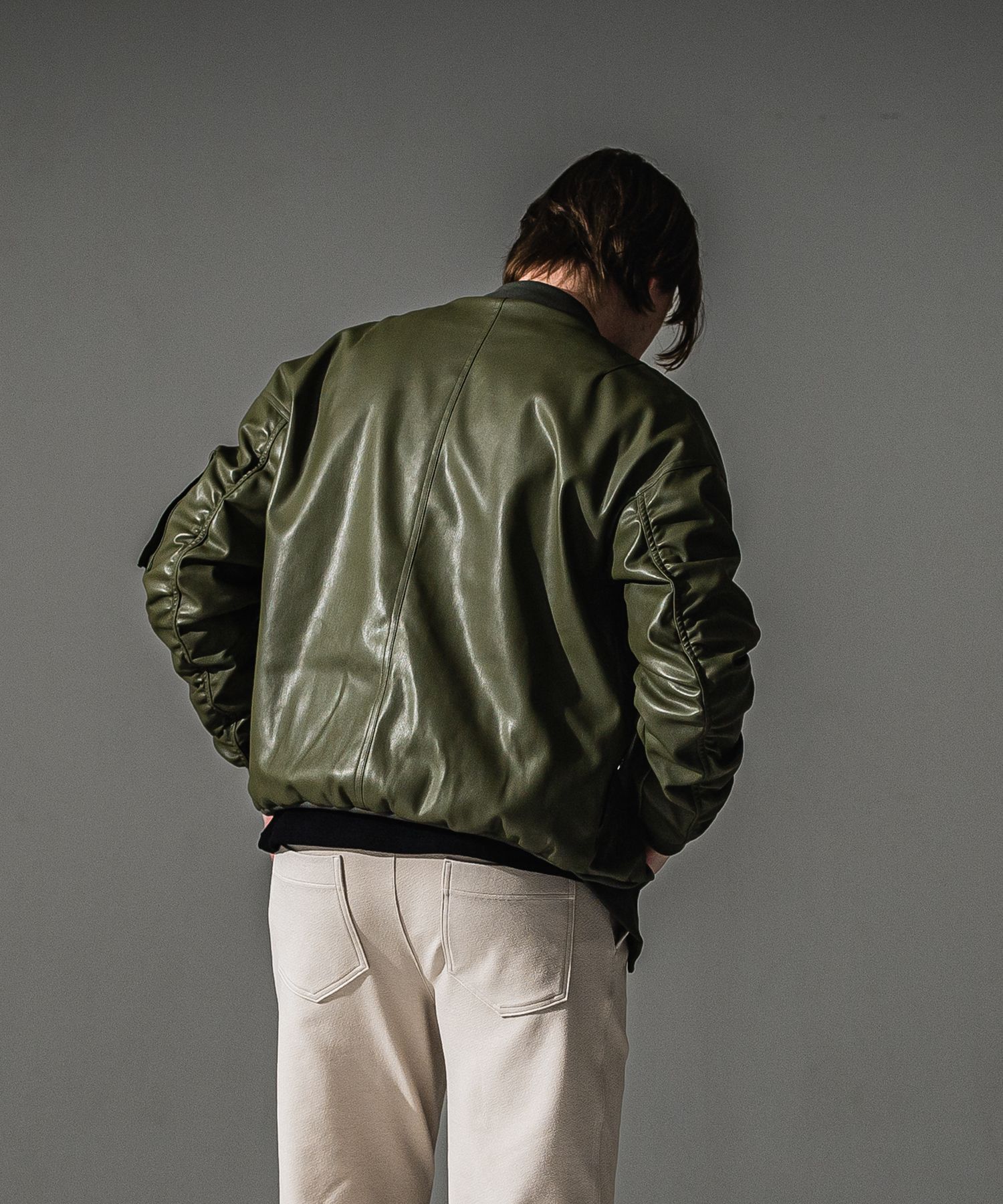 David JACKET / ドロップショルダー エコレザーフライトジャケット (カーキ) (9月末入荷予定) ※オーダー締切:5月23日(土)17時