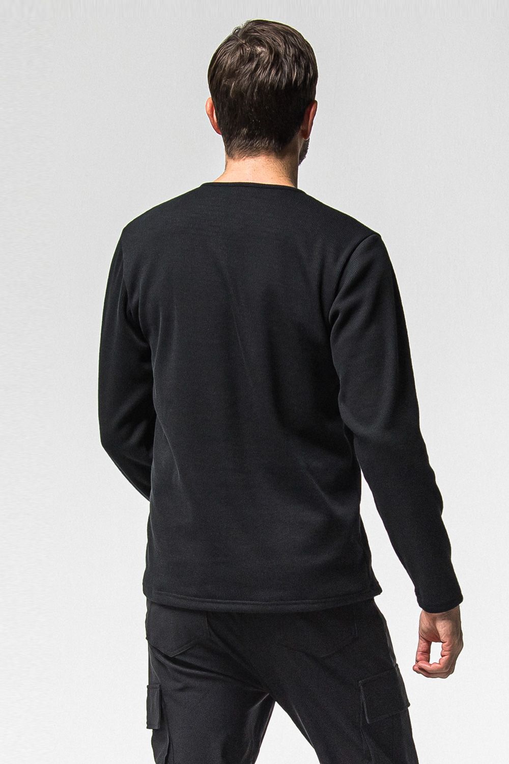 VELOURS FLEECE THERMAL HENRY / 裏起毛 サーマル生地 ロングスリーブ ヘンリーネック (ブラック) (10月中旬入荷予定) ※オーダー締切：9月1日(月)18:00