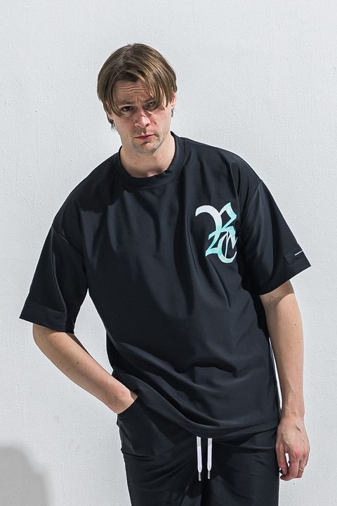 RC RUSH OVER TEE / ロゴ ラッシュガード オーバーサイズ Tシャツ （ブラック/ブルーグリーン）