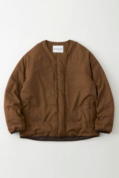 WM / TAION TWILLED INNER DOWN JACKET / WM / タイオン ノーカラー ツイル ダウンジャケット ブラウン
