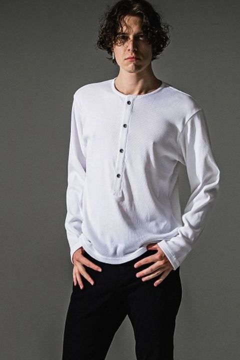 RIB HENRY LONGSLEAVE / ヘンリーネック リブニットロングスリーブTシャツ (ホワイト)