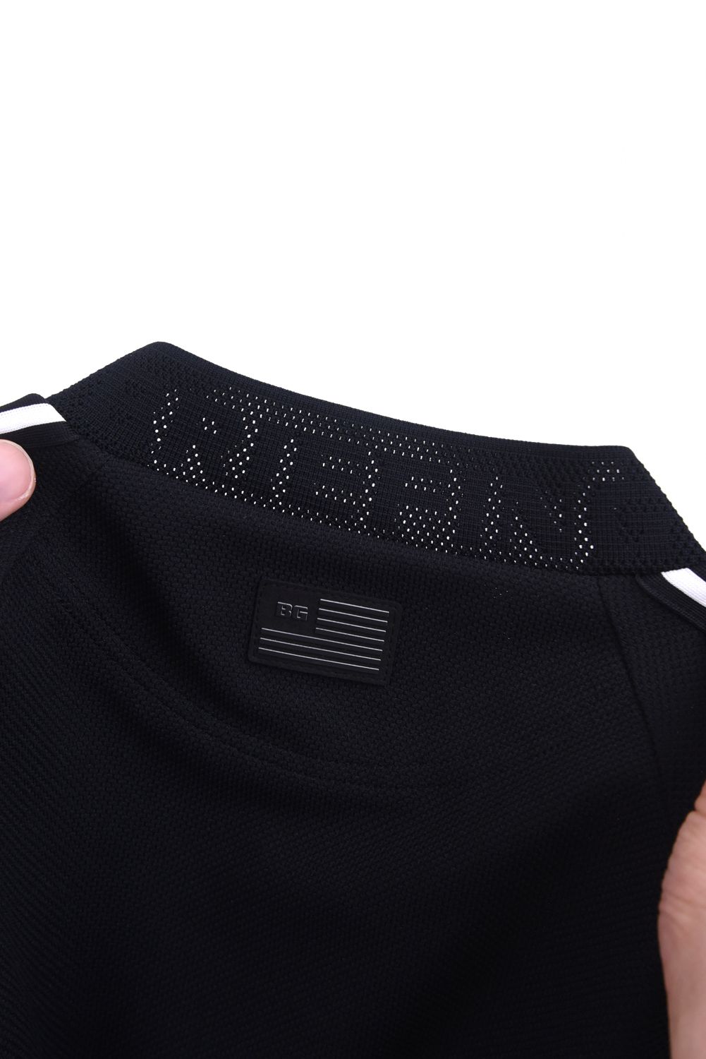 【26SS】 MEN'S LINE HIGHNECK RF / カノコ生地 ラインロゴテープ リラックスフィット モックネックTシャツ (ブラック)