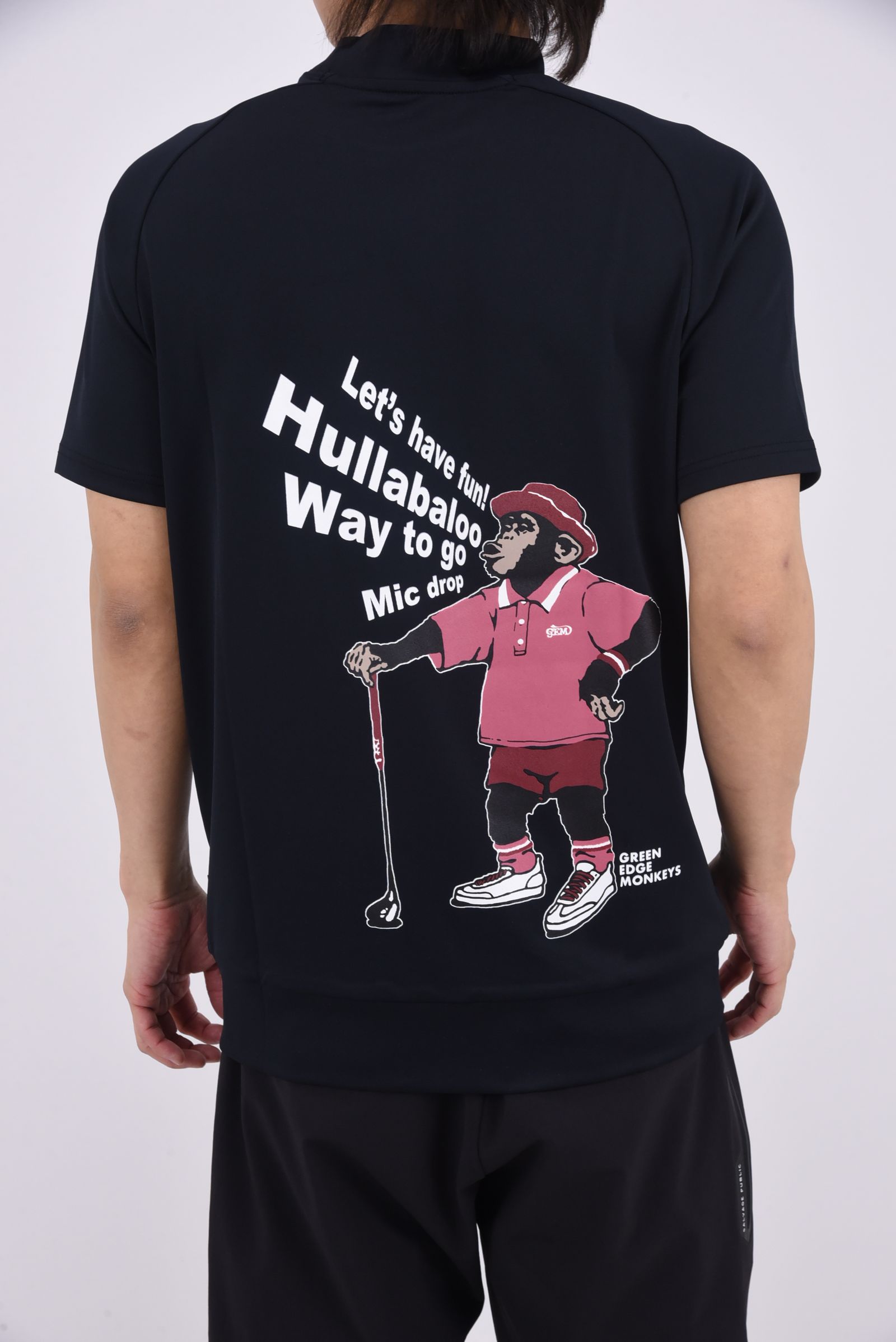 【26SS】 MOCK NECK HARF SLEEVE / モンキーデザインバックプリント モックネックTシャツ (ブラック)