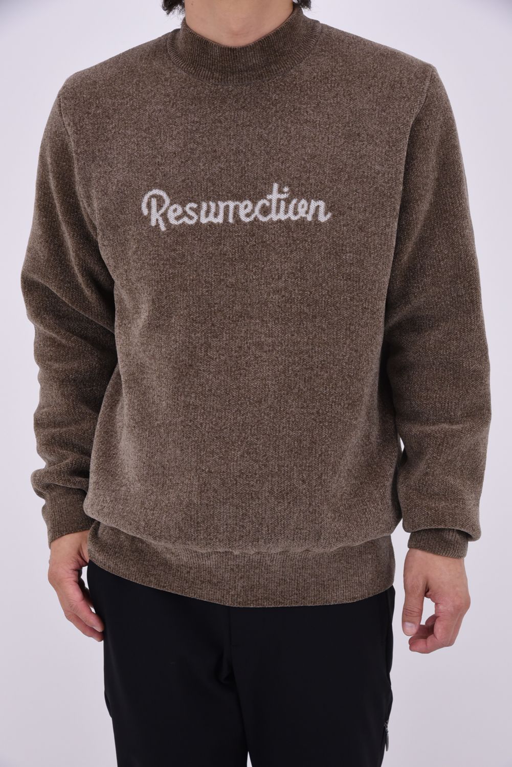 【26AW】 AIRSHUT MOLE YARN HIGH NECK KNIT / モールヤーン 防風裏地 ハイネックニット (ブラウン)*