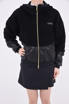 【レディース】FAKE LEATHER AND BOAFLEECE BLOUSON / フェイクレザー ボアブルゾン (ブラック)*