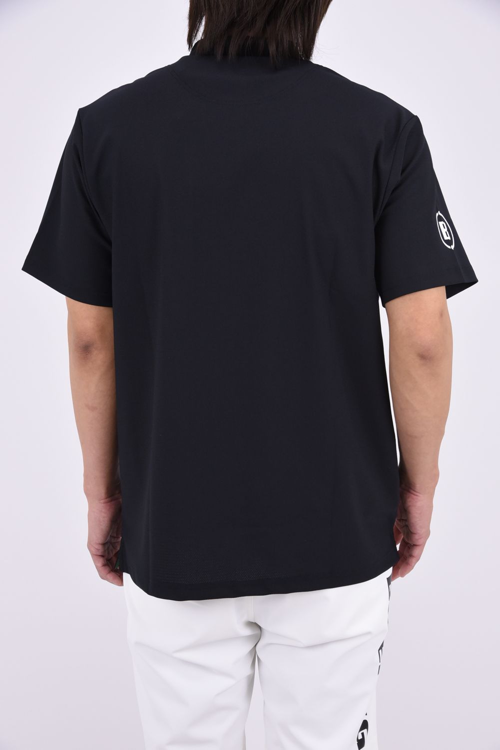 【26AW】 MEN’S EARTH MESH HIGHNECK / ストレッチメッシュ生地 BGロゴプリント モックネックTシャツ (ブラック)