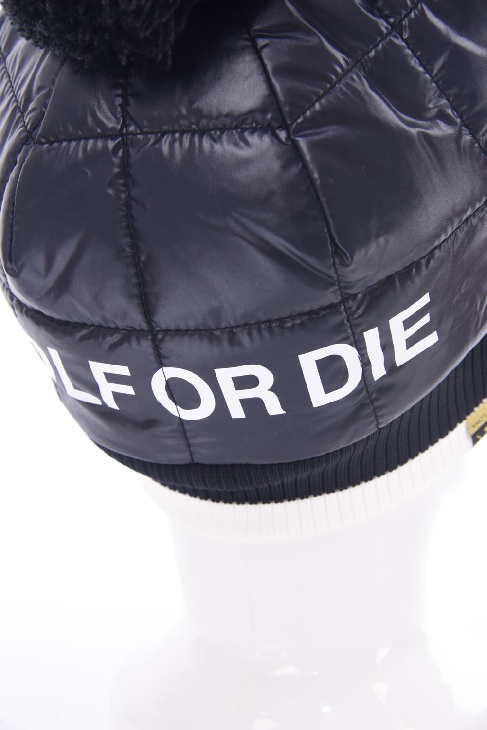 FRAME QUILTED POM CAP / 中綿キルティング リブニット 梵天付きキャップ (ブラック)