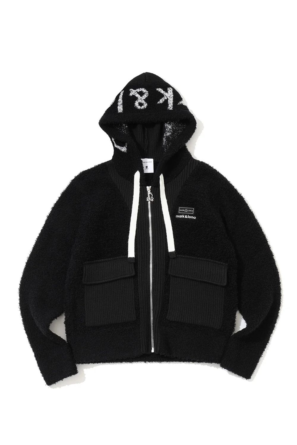 【26AW】【レディース】 PLUSH BOUCLE KNIT HOODIE / ブランクスカル刺繍 プラッシュ ブークレ ニットフーディー （ブラック）