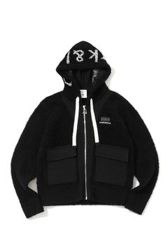 【26AW】【レディース】 PLUSH BOUCLE KNIT HOODIE / ブランクスカル刺繍 プラッシュ ブークレ ニットフーディー （ブラック）