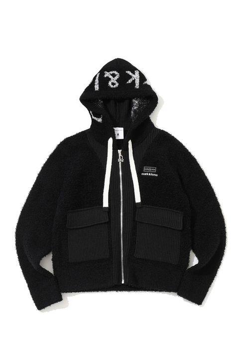 【26AW】【レディース】 PLUSH BOUCLE KNIT HOODIE / ブランクスカル刺繍 プラッシュ ブークレ ニットフーディー （ブラック）