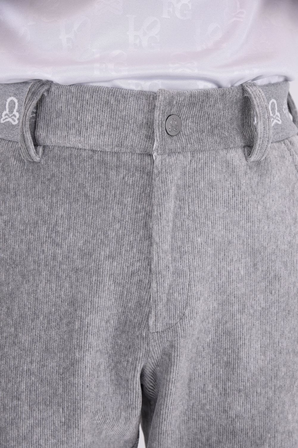 【2025AW】 SVASTIKA TRACK PANTS / コーデュロイジャージー クロスモチーフ刺繍 トラックパンツ (グレー)