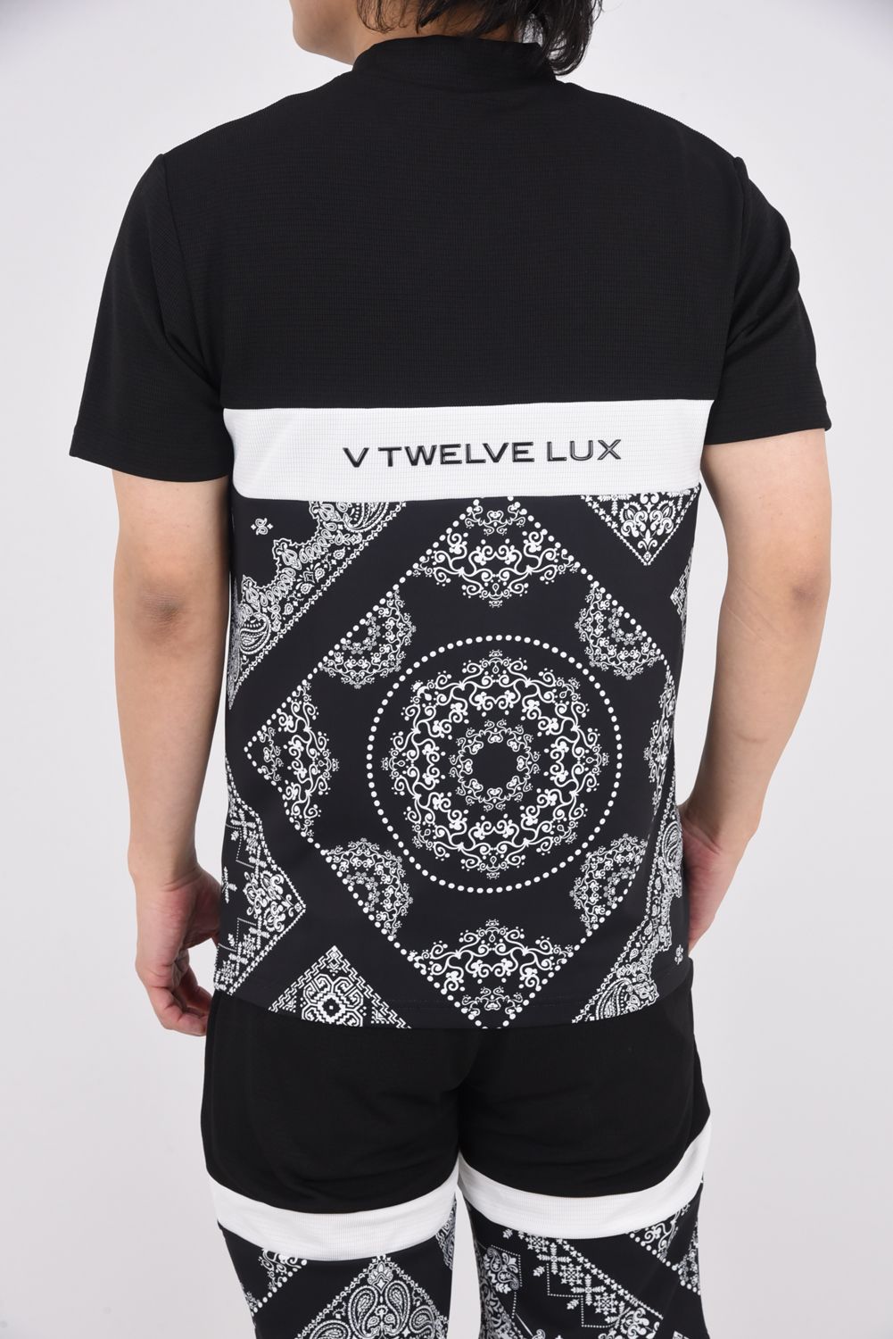 LX BAN MOCK / バンダナ柄 半袖 モックネック Tシャツ (ブラック)
