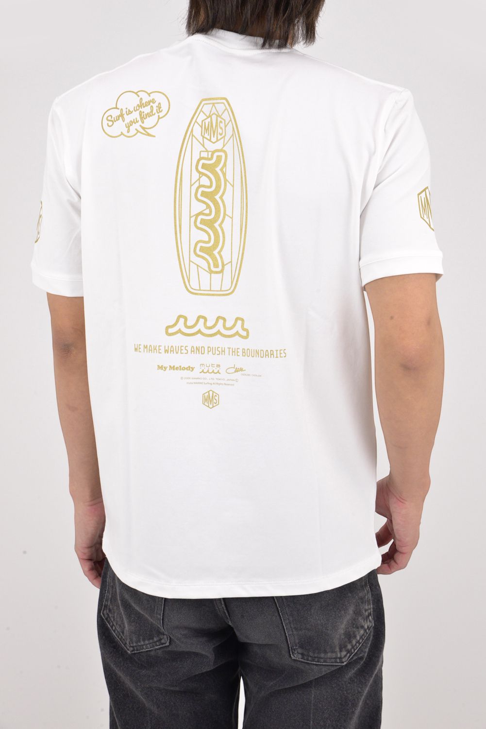 My Melody × muta MARINE SURFING ストレッチTシャツ / MyMelodyコラボレーション Tシャツ (ホワイト)