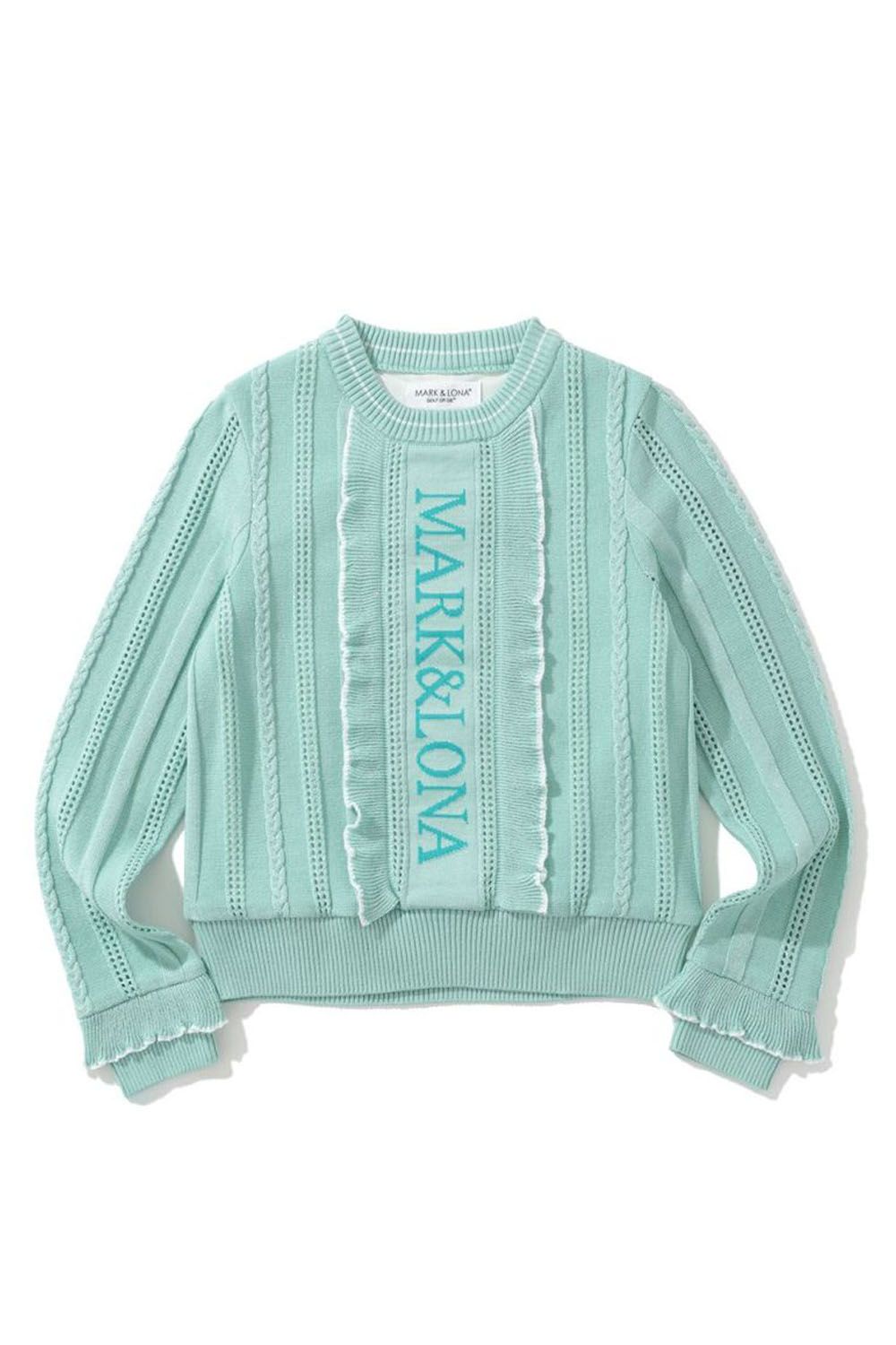 【レディース】 VERONA FRILLED EYELET SWEATER / フロントフリル クルーネックプルオーバーニット (ミント)