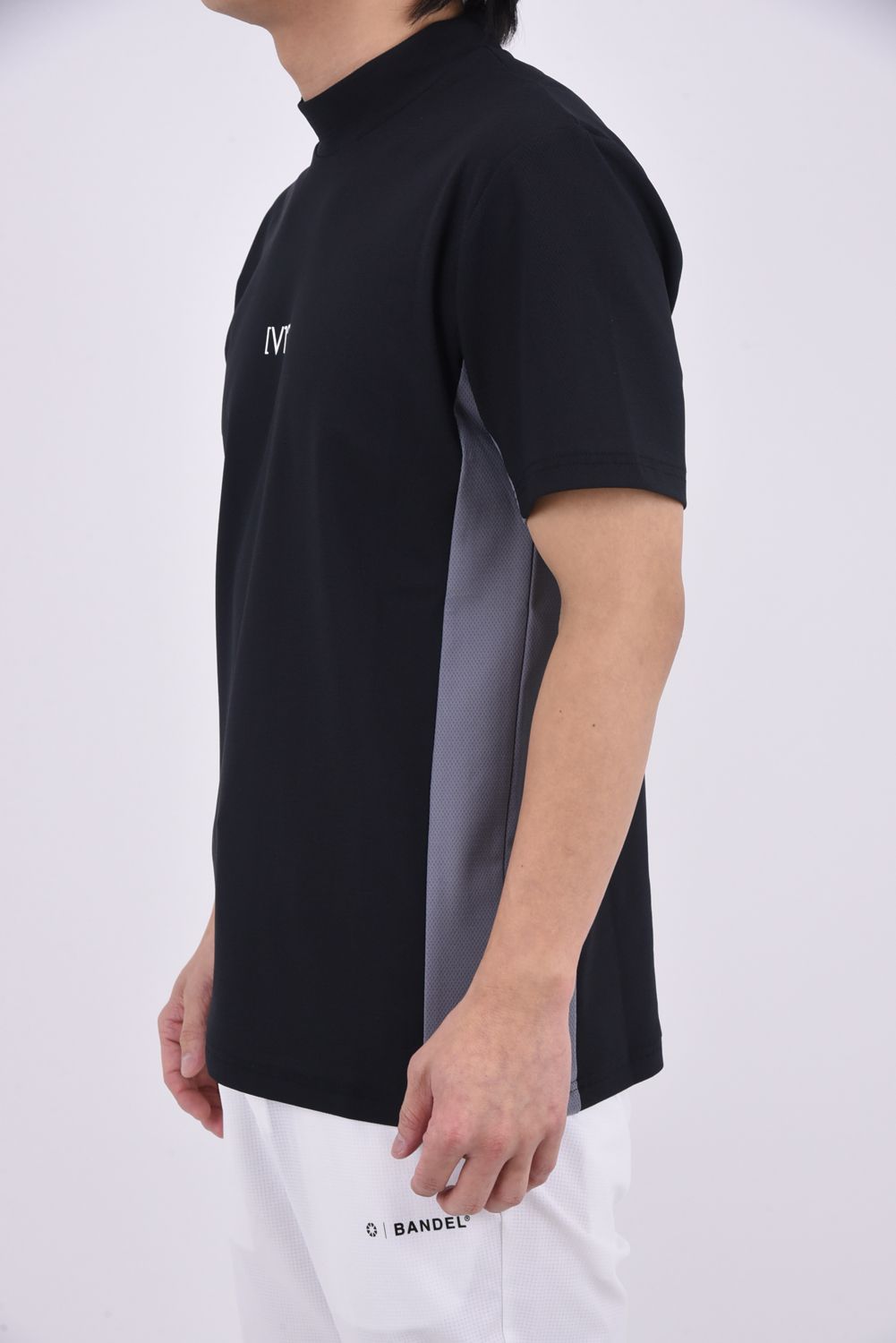 【26SS】 EXP MOCK / メッセージプリント バイカラー モックネックTシャツ (ブラック)