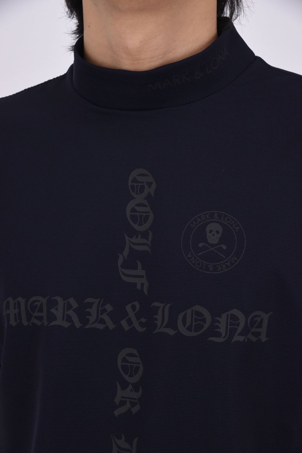 【26SS】 CROCE WAFFLE MOCK NECK TEE / ナイロンワッフル ブラックレターロゴ モックネックTシャツ (ネイビー)