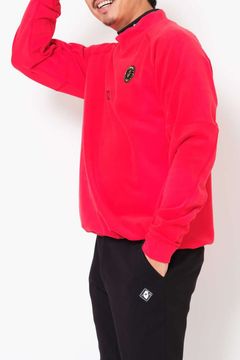 【期間限定ポイント10倍】WIDY MOCK / ワッペン バックロゴ 起毛生地 モックネックTシャツ (レッド)