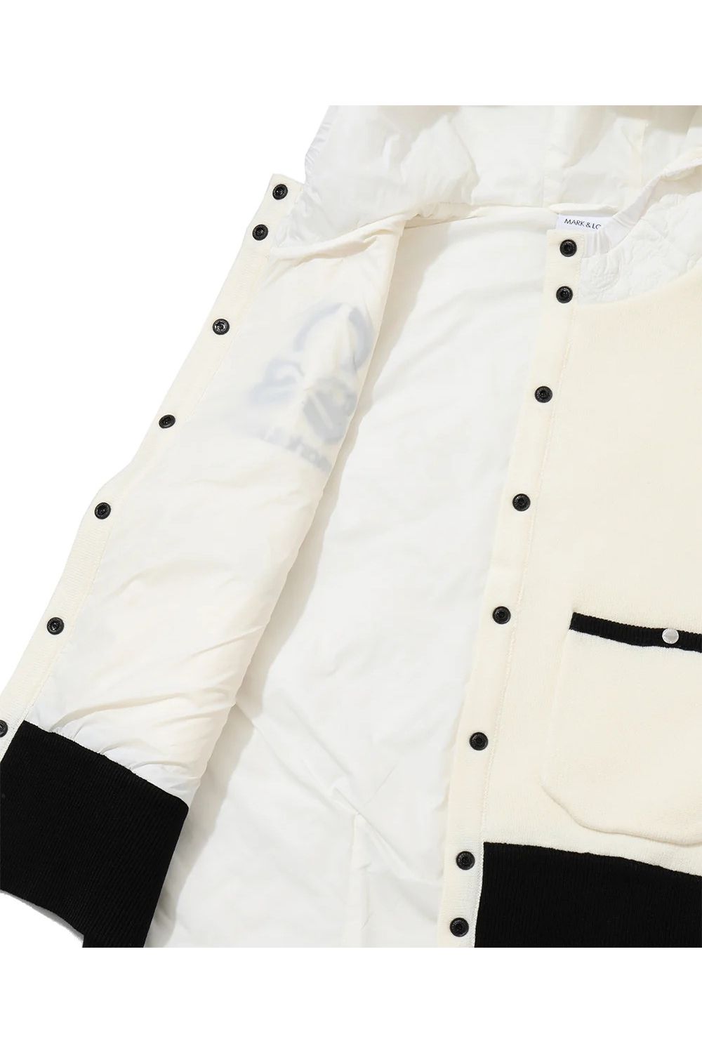 【26AW】【レディース】 OBLIVION QUILTED HYBRID VEST / ウール混ニット&ナイロンキルティング フーデッドベスト (ホワイト)